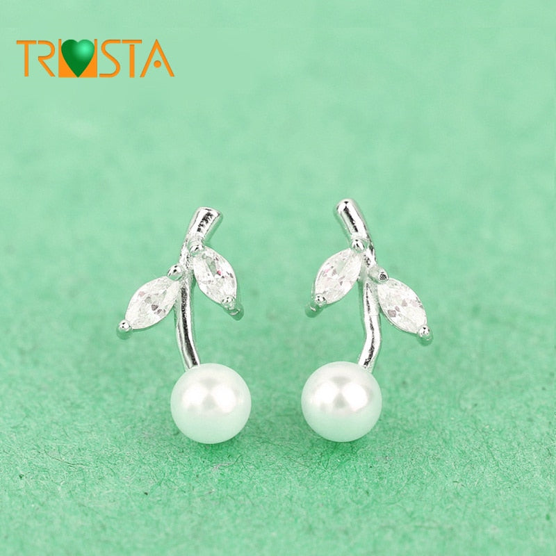 Womens 100% 925 Real Sterling Silver Jewelry Tiny13mmX8mm Leaf CZ Stud Earrings Gift For Girls Friend Kid Lady XY583