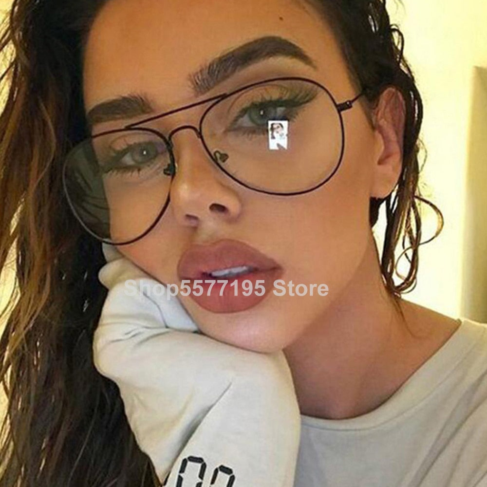 Ttransparent women's glasses pilot glasses black frame  Spectacle Frame Clear Lens Fake Glasses feminino oculos eyeglasses