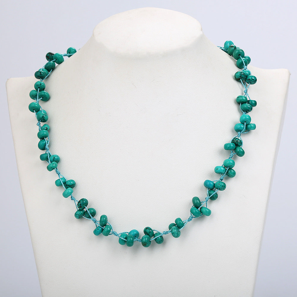 Turquoise Woven Necklace Natural Stone Crystal Women Fashion Beads Leisure Boutique Handmade Power Chain Choker Necklace Women