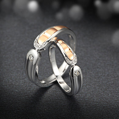 Two-Tone 18K Gold Diamond Wedding Ring Couple Set 0.06+0.04ct Diamond Jewelry Handmade Engagement Band