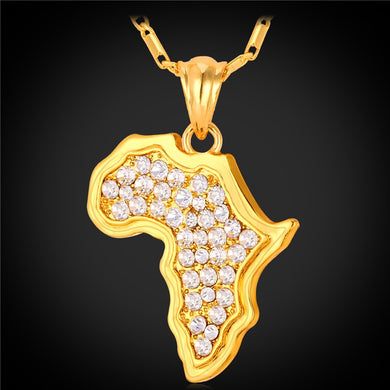 Africa Map Necklace Rhinestone Crystal Gold/Silver Color Pendant & Chain For Men/Women Gift African Jewelry Fashion P369