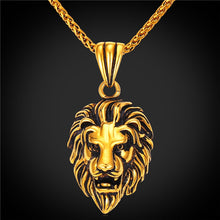 Carica l&#39;immagine nel visualizzatore di Gallery, Black Lion Charms Necklace Rock Punk Style Men/Women Retro Jewelry Gold Color Stainless Steel Chain Necklace &amp; Pendant P807