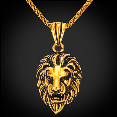 Black Lion Charms Necklace Rock Punk Style Men/Women Retro Jewelry Gold Color Stainless Steel Chain Necklace & Pendant P807