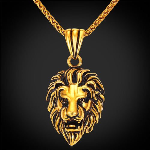 Black Lion Charms Necklace Rock Punk Style Men/Women Retro Jewelry Gold Color Stainless Steel Chain Necklace & Pendant P807