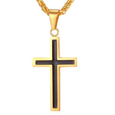 Cross Enamel Pendant Necklace Stainless Steel Black Gold Color For Men/Women Religious Christian Jewelry Christmas Gifts P581