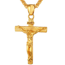 Carica l&#39;immagine nel visualizzatore di Gallery, Cross Necklace INRI Crucifix Jesus Piece Pendant Gold Color Stainless Steel Men Chain Catholic Jewelry Christmas Gifts P624