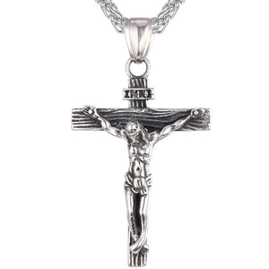 Cross Necklace INRI Crucifix Jesus Piece Pendant Gold Color Stainless Steel Men Chain Catholic Jewelry Christmas Gifts P624