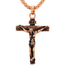 Carica l&#39;immagine nel visualizzatore di Gallery, Cross Necklace INRI Crucifix Jesus Piece Pendant Gold Color Stainless Steel Men Chain Catholic Jewelry Christmas Gifts P624