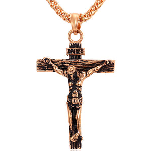 Cross Necklace INRI Crucifix Jesus Piece Pendant Gold Color Stainless Steel Men Chain Catholic Jewelry Christmas Gifts P624