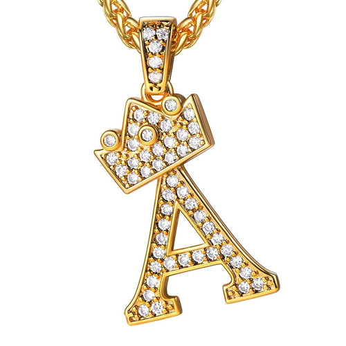 Crown Initials Letters Necklaces & Pendant For Men Women Gold Color A-Z Alphabets Cubic Zirconia Iced Out Jewelry Gifts P1200