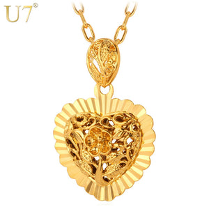 Heart Pendants For Love Women Jewelry Gift Vintage Court Gold Color Hollow Heart Necklaces P536
