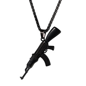 Hop Jewelry AK47 Assault Rifle Pattern Necklace Gold Color Stainless Steel Co Fashion Pendant & Chain For Men P1046