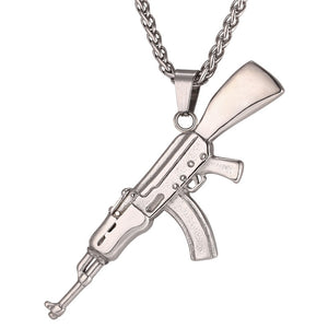Hop Jewelry AK47 Assault Rifle Pattern Necklace Gold Color Stainless Steel Co Fashion Pendant & Chain For Men P1046