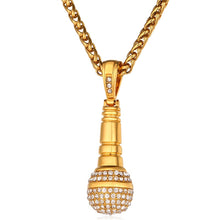 Carica l&#39;immagine nel visualizzatore di Gallery, Ice Out Chain Necklace Microphone Pendant Men/Women Stainless Steel Gold Color Rhinestone Best Friend Jewelry Hop P1018