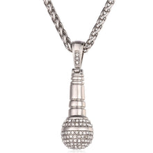 Carica l&#39;immagine nel visualizzatore di Gallery, Ice Out Chain Necklace Microphone Pendant Men/Women Stainless Steel Gold Color Rhinestone Best Friend Jewelry Hop P1018