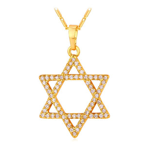 Jewish Magen Star of David Necklace Men/Women Bat Mitzvah Gift Israel Judaica Hebrew Jewelry Hanukkah Pendant Gold Color P723