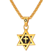 Carica l&#39;immagine nel visualizzatore di Gallery, Jewish Magen Star of David Necklace Men/Women Bat Mitzvah Gift Israel Judaica Hebrew Jewelry Hanukkah Pendant Gold Color P723