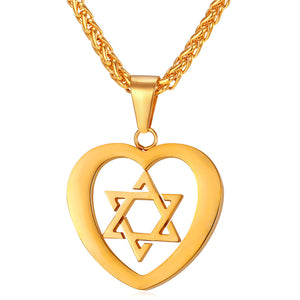 Jewish Magen Star of David Necklace Men/Women Bat Mitzvah Gift Israel Judaica Hebrew Jewelry Hanukkah Pendant Gold Color P723