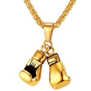 Men Necklace Gold Color Stainless Steel Hop Chain Pair Boxing Glove Pendant Charm Fashion Sport Fitness Jewelry Wholeslae