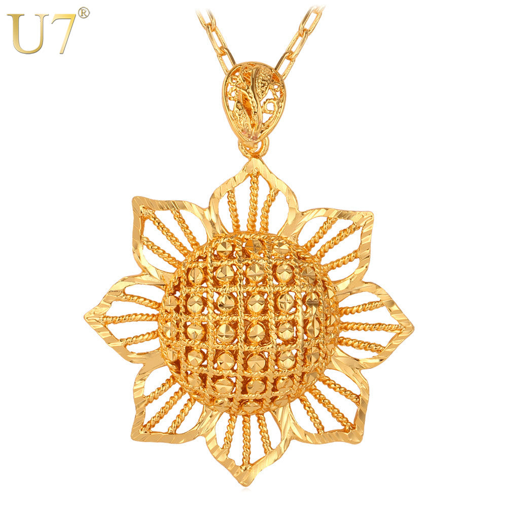Sun Flower Pendant Women Gold Color Africa Jewelry Trendy Exquisite Plant Statement African Necklace P533