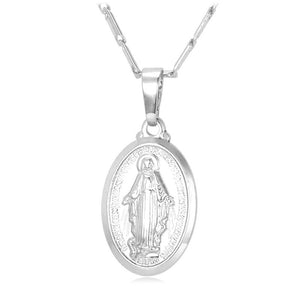 Tiny Virgin Mary Necklace Pendant Christmas Gift Silver/Gold Color Christlicher Cross Medallion Women Christian Jewelry P357