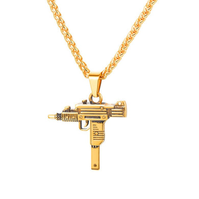 UZI GUN Pattern Male Chain Necklace Gold/Black Color Stainless Steel Fashion Hop Pendant Necklace For Men Jewelry P1159