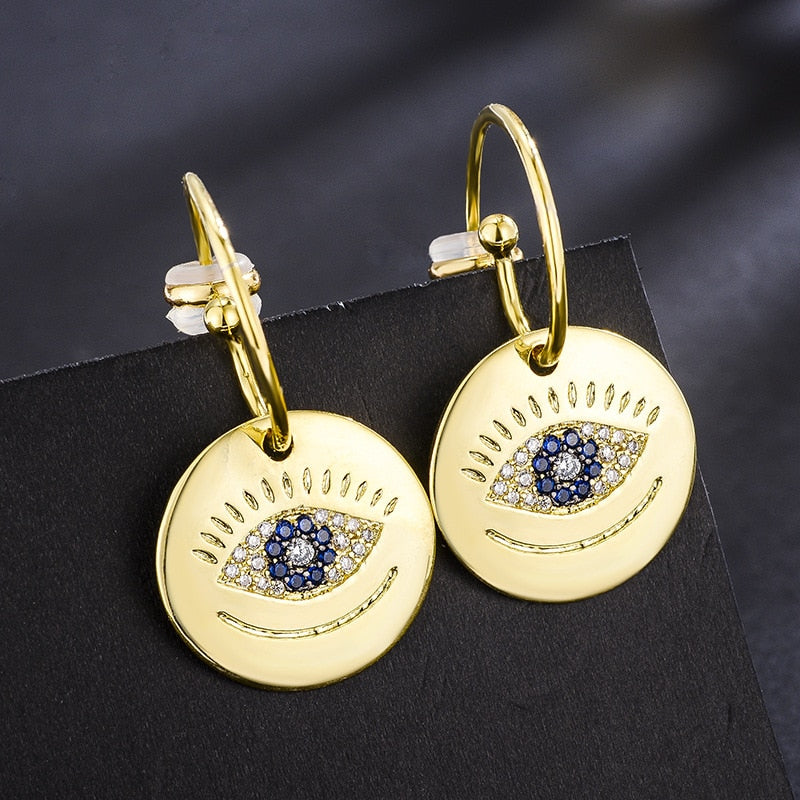 New Arrival Devil's Eyes Drop Earring Gold Color Luxury Cubic Zirconia Style Women Fashion Jewelry