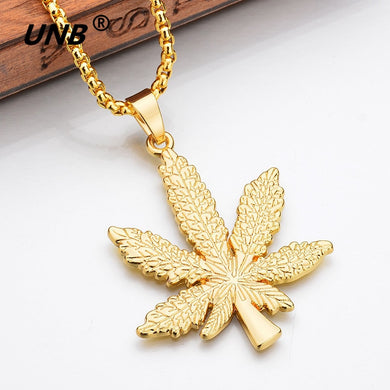 UNB 2017 New Gold Silver Plated Cannabiss Small Weed Herb Charm Necklace Maple Leaf Pendant Necklace Hop Jewelry Wholesale