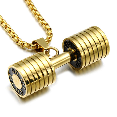 Hop Rock Stainless Steel Gym Fitness Necklace Heavy Barbell Dumbbell Pendants Necklaces for Men Sports Jewelry