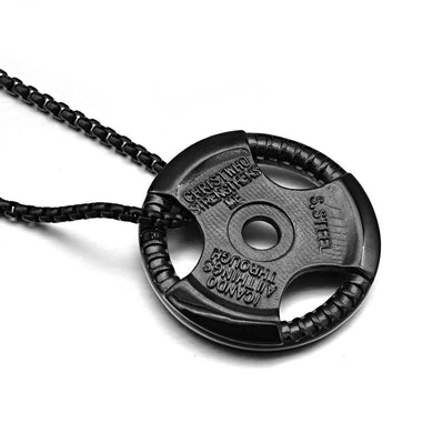 Hop Barbell Sheet Pendants & Necklaces Gold-color Stainless Steel Force Fitness Sport Jewelry for Men Gym Jewelry