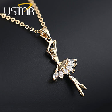 AAA Cubic Zirconia Ballet Dancer Pendant Necklaces for women Silver Color Chain Crystals Clavicle Necklace collars Jewelry