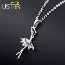 Load image into Gallery viewer, AAA Cubic Zirconia Ballet Dancer Pendant Necklaces for women Silver Color Chain Crystals Clavicle Necklace collars Jewelry