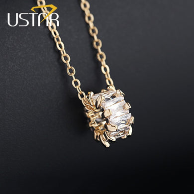 Crystals Cylinde Pendant Necklaces for women AAA cubic Zirconia Gold color chain Clavicle Necklace Collars fashion Jewelry
