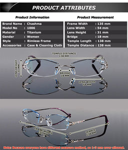 Chashma Brand Eyeglasses Diamond Trimmed Rimless Glasses Titanium Fashionable Lady Eyeglasses Spectacle Frames Women