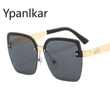 Load image into Gallery viewer, UV400 Retro Oversized Square Sun Glasses Metal Semi-rimless Sunglass Women Men Half Metal Frame Street Eyewear