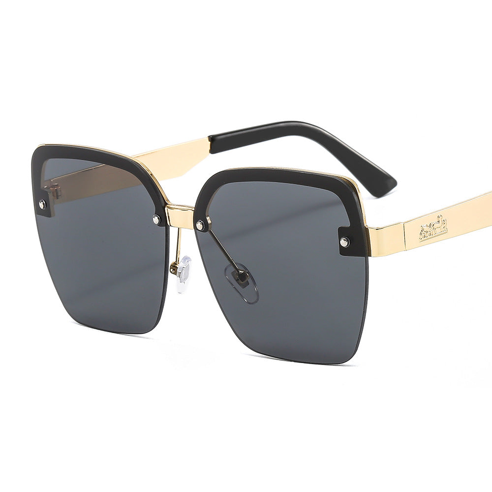 UV400 Retro Oversized Square Sun Glasses Metal Semi-rimless Sunglass Women Men Half Metal Frame Street Eyewear