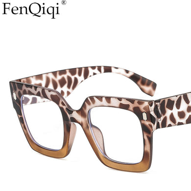UV400 Translucent Oversized Frame Computer Glasses Square Glasses  Trend Leopard Print Frames Prescription Glasses
