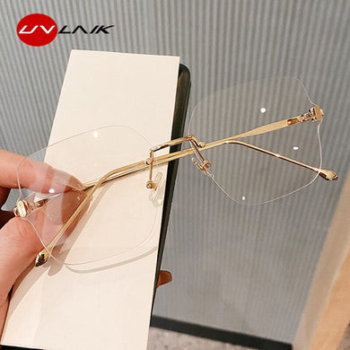 UVLAIK 2023 Frameless Anti Blue Glasses Frame Men Women Square Eyeglasses Transparent Clear Lens Prescription Myopia Glasses