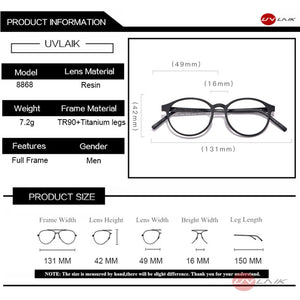 UVLAIK 2023 Pure Titanium Glasses Frame Women Men TR90 Round Frame Eyeglasses Ultra Light Business Myopia Optical Glasses