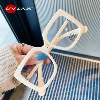UVLAIK Big Frame Square Anti Blue Light Glasses Frame Women Oversized Computer Eyewear Frame Men Clear Myopia Optical Eyeglasses