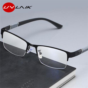 UVLAIK Blue Light Blocking Finished Myopia Glasses Frames Men Metal Half Frame Business Eyeglasses Short Sight Diopter Glasses