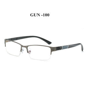 UVLAIK Blue Light Blocking Finished Myopia Glasses Frames Men Metal Half Frame Business Eyeglasses Short Sight Diopter Glasses