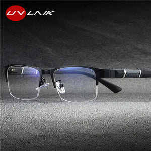 UVLAIK Blue Light Blocking Finished Myopia Glasses Frames Men Metal Half Frame Business Eyeglasses Short Sight Diopter Glasses