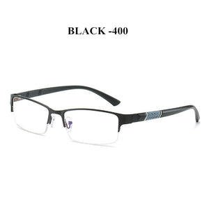 UVLAIK Blue Light Blocking Finished Myopia Glasses Frames Men Metal Half Frame Business Eyeglasses Short Sight Diopter Glasses