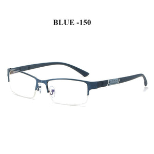 UVLAIK Blue Light Blocking Finished Myopia Glasses Frames Men Metal Half Frame Business Eyeglasses Short Sight Diopter Glasses