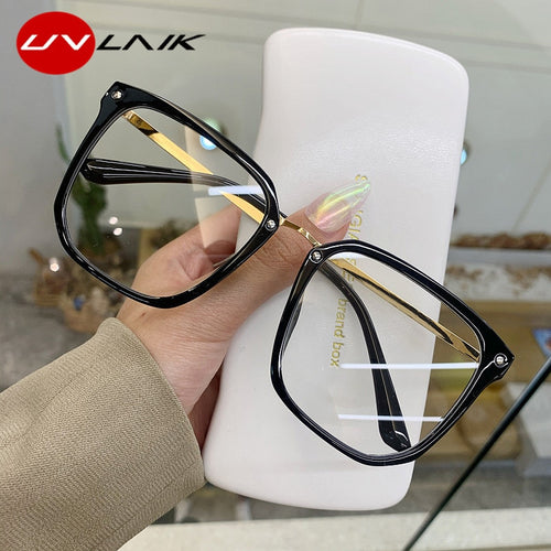 UVLAIK Blue Light Women's Glasses Frame Oversized Computer Eyeglasses Vintage Men Spectacles Transparent Square Eyewear Frames