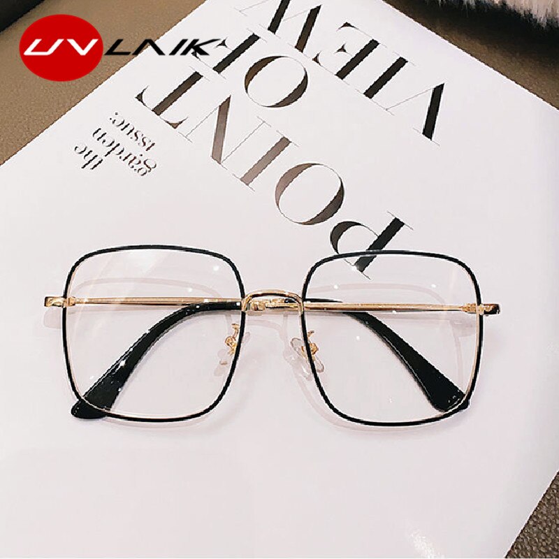 UVLAIK Computer Glasses Frame Women Men Anti Blue Light Alloy Eyewear Blocking Square Spectacle Transparent Glasses Optical