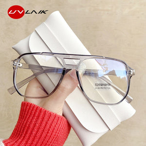 UVLAIK Double Beam Anti Blue Light Glasses Frame Women Men Retro Big Frame Myopia Eyeglasses Female Oversized Fat Mirror Frame