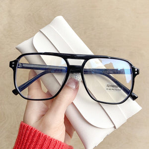UVLAIK Double Beam Anti Blue Light Glasses Frame Women Men Retro Big Frame Myopia Eyeglasses Female Oversized Fat Mirror Frame
