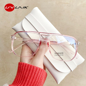 UVLAIK Double Beam Anti Blue Light Glasses Frame Women Men Retro Big Frame Myopia Eyeglasses Female Oversized Fat Mirror Frame